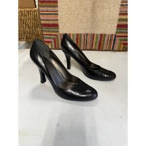 Nine West Black Leather Round Toe High Heel Pumps Womens Size 8.5M